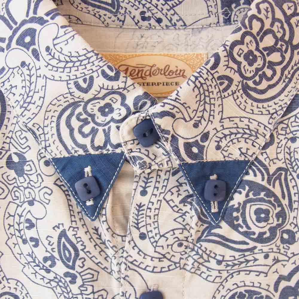 TENDERLOIN テンダーロイン B.D SHT S/S PRINT 総柄 半袖 シャツ ネイビー系 M【極上美品】【中古】