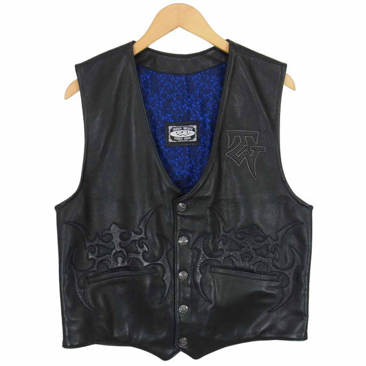 TRAVIS WALKER トラヴィスワーカー クロス トライバル w/スカル レザー ベスト ブラック系 サイズ表記無し【中古】
