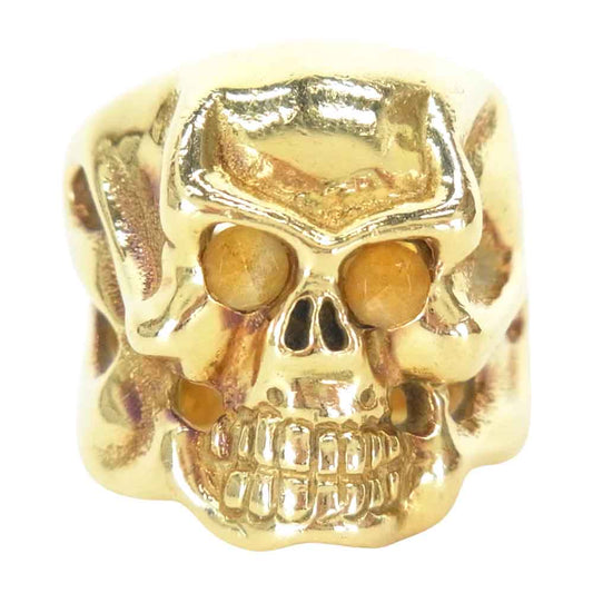 TRAVIS WALKER トラヴィスワーカー RGY001 ギャラ付 18K O.G. SKULL RING 全金 石付き OG スカル リング ゴールド系 18号【中古】