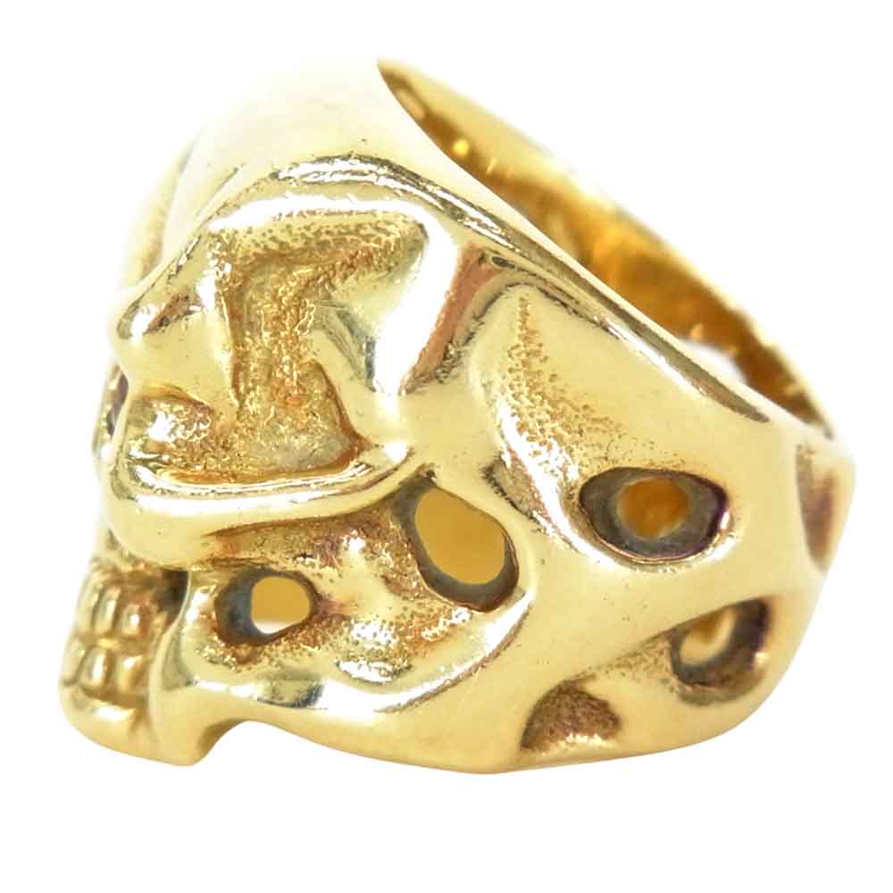 TRAVIS WALKER トラヴィスワーカー RGY001 ギャラ付 18K O.G. SKULL RING 全金 石付き OG スカル リング ゴールド系 18号【中古】