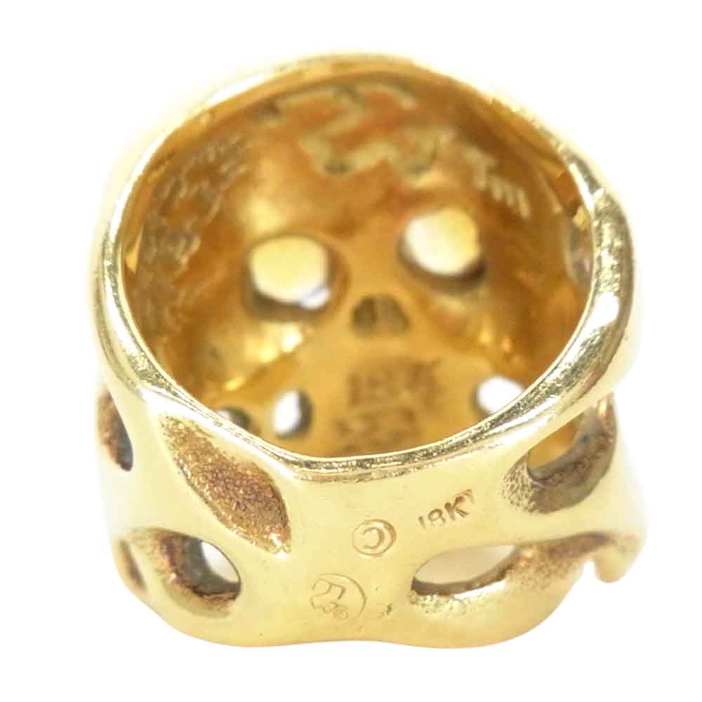 TRAVIS WALKER トラヴィスワーカー RGY001 ギャラ付 18K O.G. SKULL RING 全金 石付き OG スカル リング ゴールド系 18号【中古】