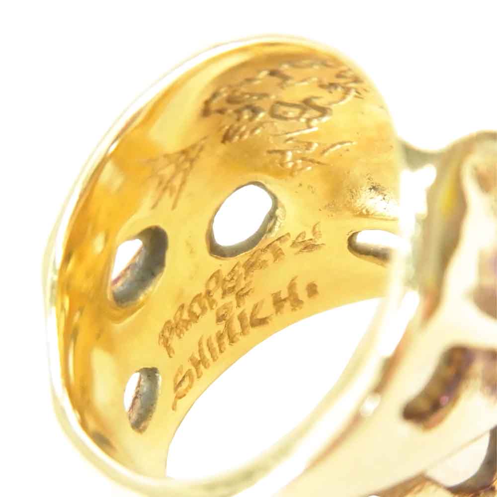 TRAVIS WALKER トラヴィスワーカー RGY001 ギャラ付 18K O.G. SKULL RING 全金 石付き OG スカル リング ゴールド系 18号【中古】