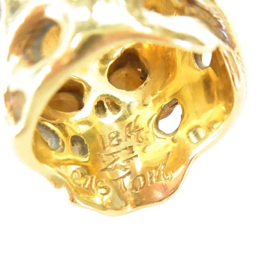 TRAVIS WALKER トラヴィスワーカー RGY001 ギャラ付 18K O.G. SKULL RING 全金 石付き OG スカル リング ゴールド系 18号【中古】
