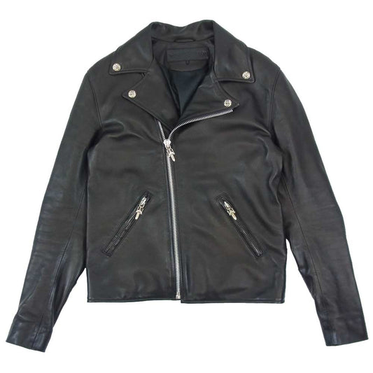 CHROME HEARTS クロムハーツ（原本有） 国内正規品 NEW BASIC MOTO VJ BJS ベーシック モト レザー ライダース ジャケット ブラック系 S【美品】【中古】