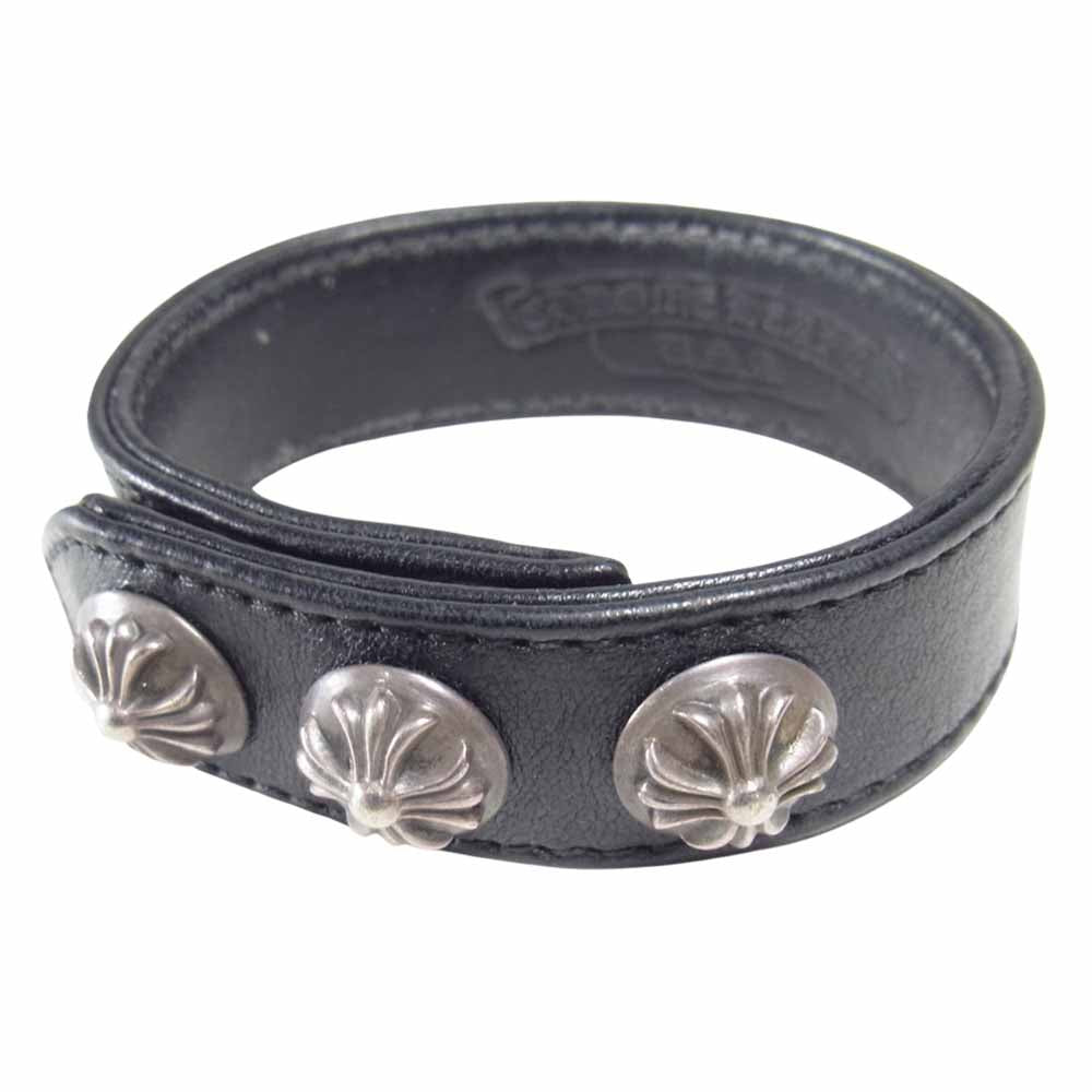 CHROME HEARTS クロムハーツ（原本無） 3BTN 2SNP クロスボール 3ボタン 2スナップ レザー ブレスレット ブラック系【中古】