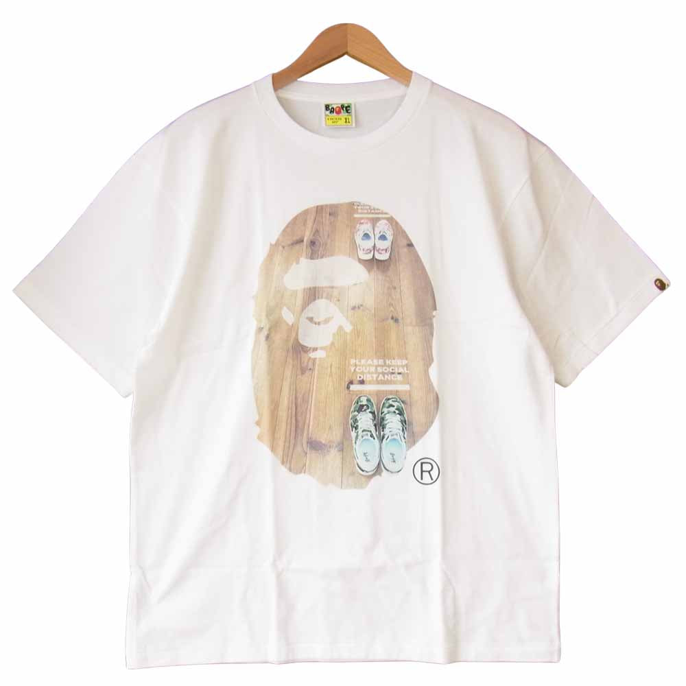 A BATHING APE アベイシングエイプ 1G70110021 SOCIAL DISTANCE BIG APE HEAD TEE ソーシャル ディスタンス ビッグ ヘッド Tシャツ ホワイト系 XL【新古品】【未使用】【中古】