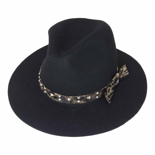 ROEN ロエン レオパード スタッズ 中折れ フェルトハット ブラック系 SS【美品】【中古】