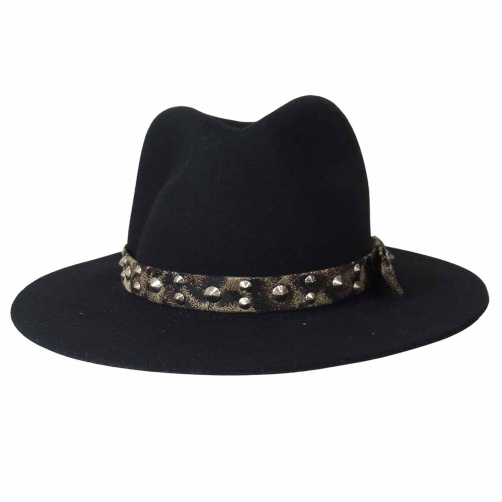 ROEN ロエン レオパード スタッズ 中折れ フェルトハット ブラック系 SS【美品】【中古】