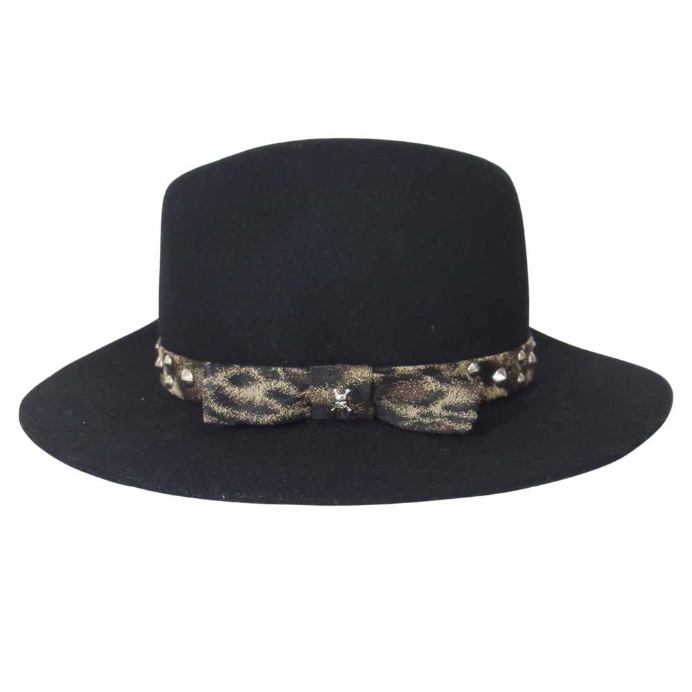 ROEN ロエン レオパード スタッズ 中折れ フェルトハット ブラック系 SS【美品】【中古】