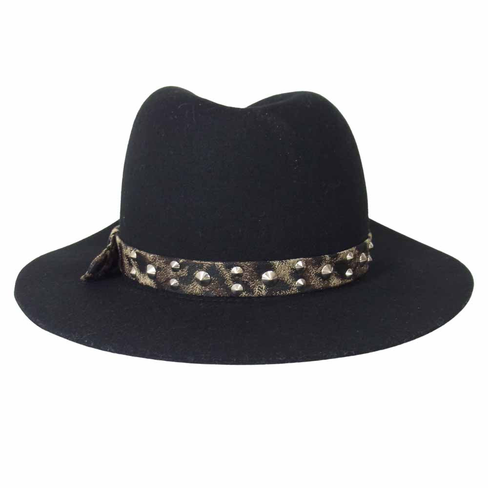 ROEN ロエン レオパード スタッズ 中折れ フェルトハット ブラック系 SS【美品】【中古】