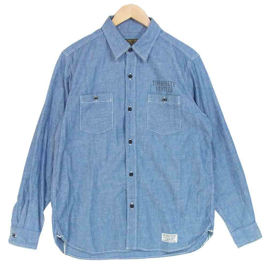 WACKO MARIA ワコマリア プリント シャンブレー 長袖 シャツ 日本製 インディゴブルー系 L【極上美品】【中古】