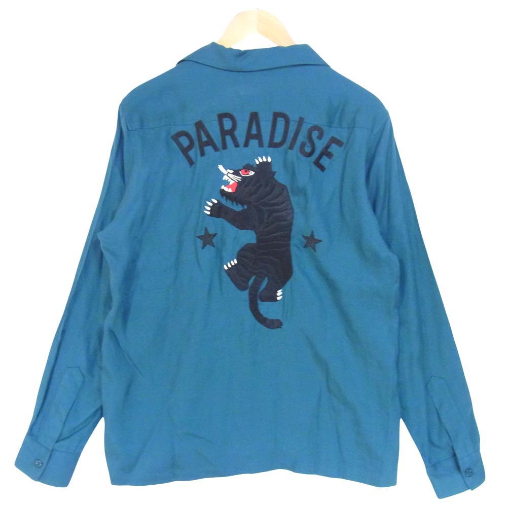 WACKO MARIA ワコマリア RAYON 50’S SHIRT TYPE-5 paradise タイガー 刺繍 レーヨン オープンカラー 開襟 長袖 シャツ 青緑系 L【中古】