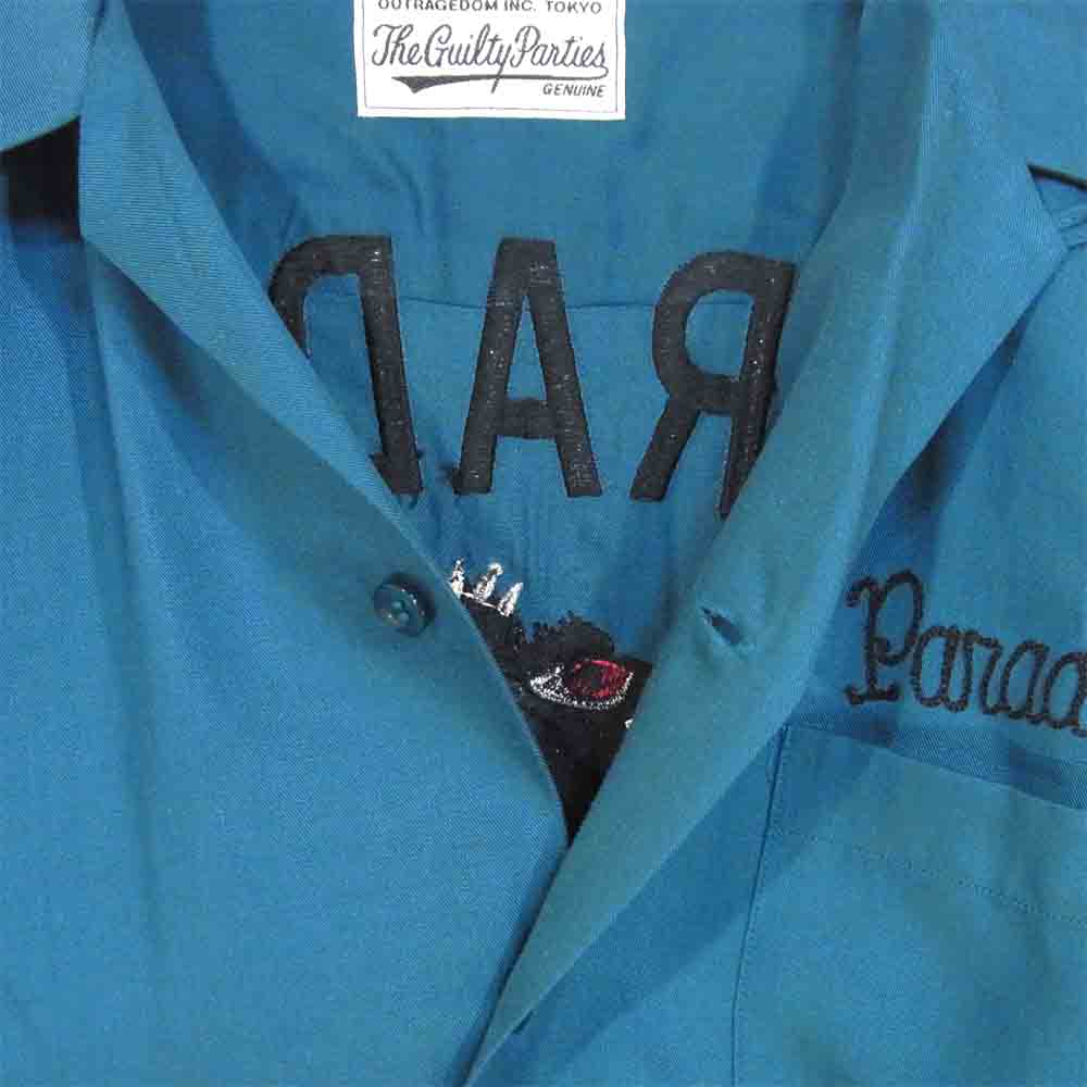 WACKO MARIA ワコマリア RAYON 50’S SHIRT TYPE-5 paradise タイガー 刺繍 レーヨン オープンカラー 開襟 長袖 シャツ 青緑系 L【中古】