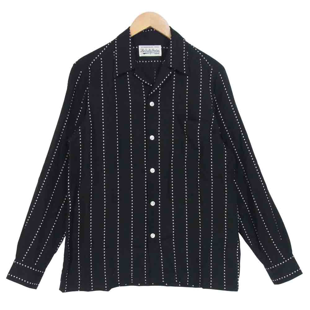 WACKO MARIA ワコマリア 19SS HAWAIIAN SHIRT L/S TYPE-8 ドット ストライプ 長袖 ハワイアン シャツ ブラック系 M【中古】