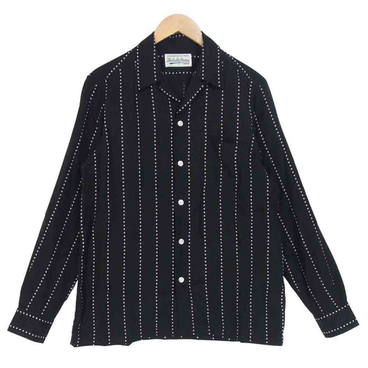 WACKO MARIA ワコマリア 19SS HAWAIIAN SHIRT L/S TYPE-8 ドット ストライプ 長袖 ハワイアン シャツ ブラック系 M【中古】