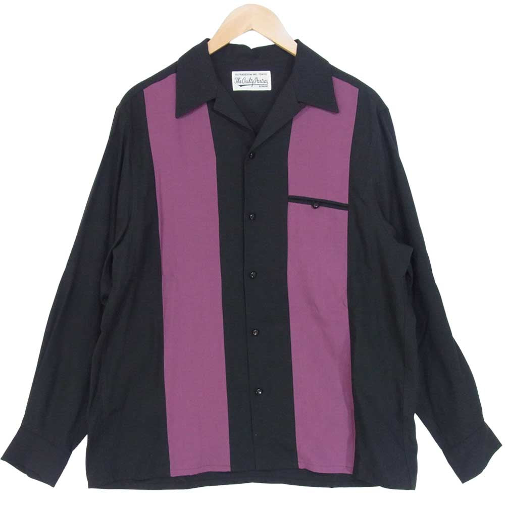 WACKO MARIA ワコマリア TWO-TONE 50's SHIRTS ツートン オープンカラー 開襟 長袖 シャツ 黒紫系 M【極上美品】【中古】