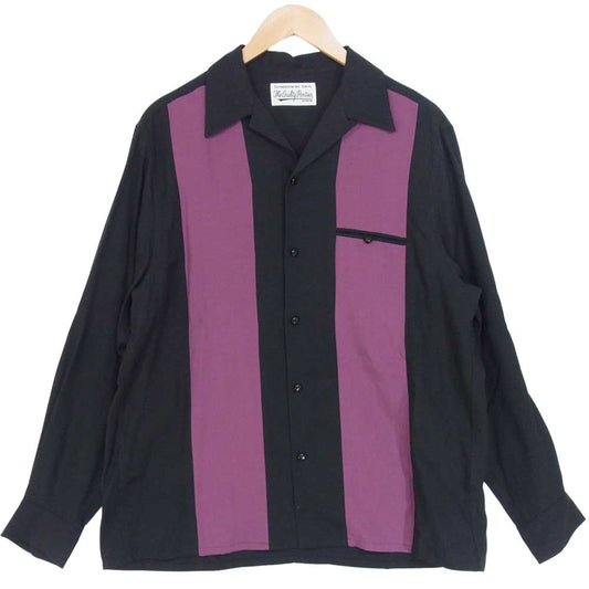 WACKO MARIA ワコマリア TWO-TONE 50's SHIRTS ツートン オープンカラー 開襟 長袖 シャツ 黒紫系 M【極上美品】【中古】