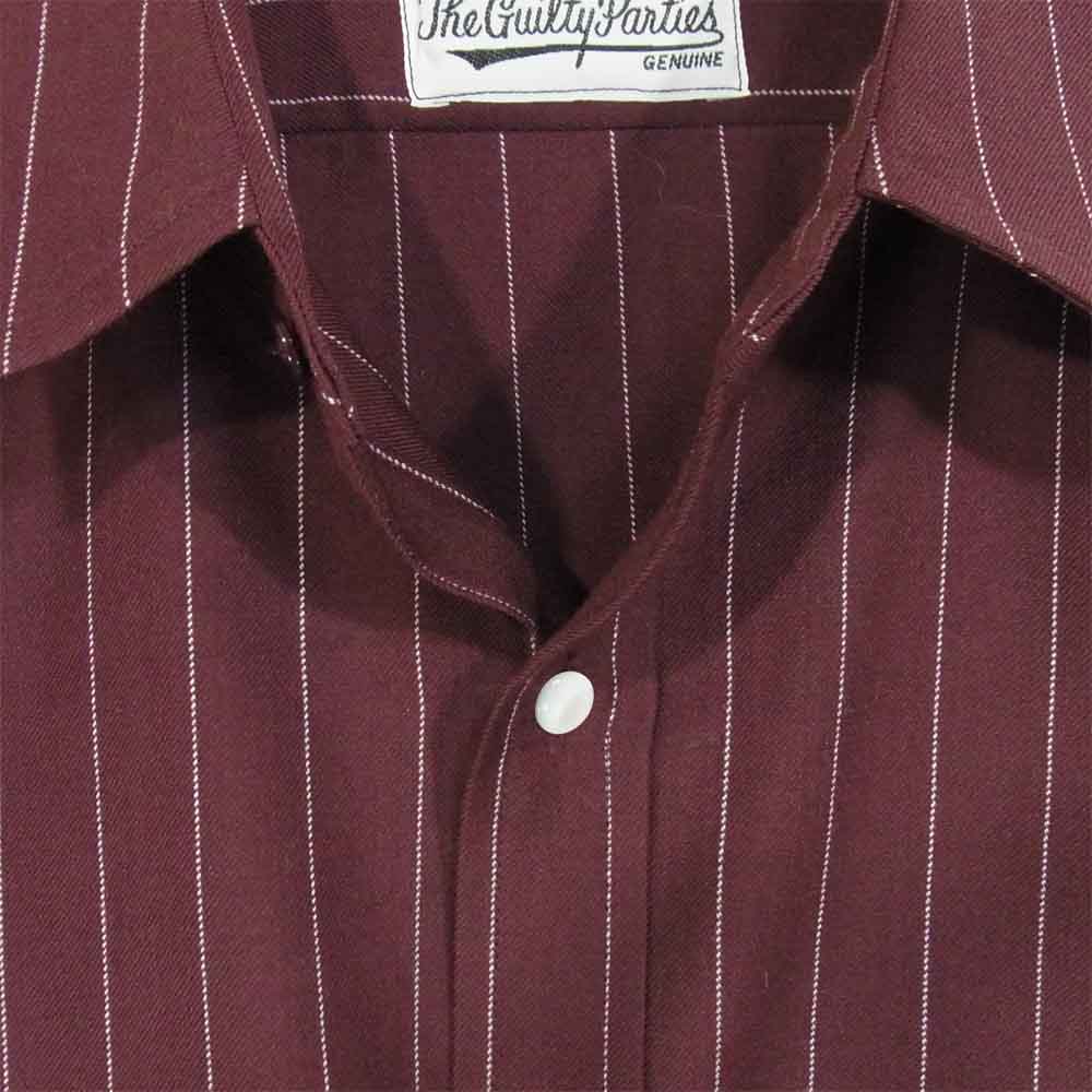 WACKO MARIA ワコマリア STRIPE WESTERN SHIRT ストライプ ウエスタン 長袖 シャツ 赤紫系 M【美品】【中古】