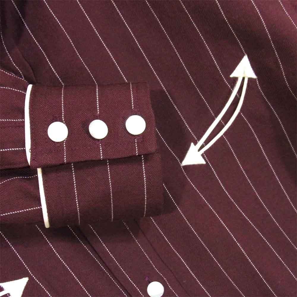 WACKO MARIA ワコマリア STRIPE WESTERN SHIRT ストライプ ウエスタン 長袖 シャツ 赤紫系 M【美品】【中古】