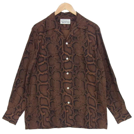 WACKO MARIA ワコマリア HAWAIIAN SHIRT L/S 日本製 長袖 ハワイアン シャツ ブラウン系 M【極上美品】【中古】