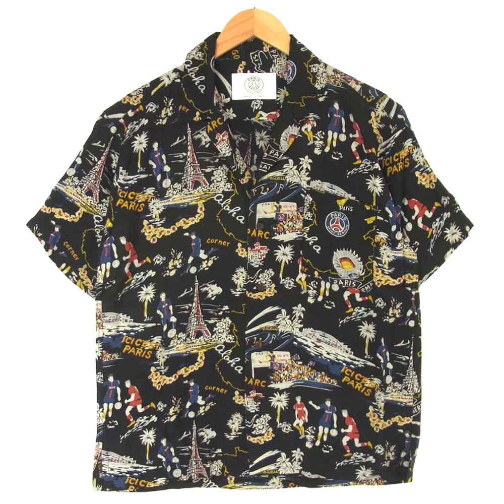 パリサンジェルマン 総柄 レーヨン 半袖 シャツ 中国製 ブラック系 S【中古】