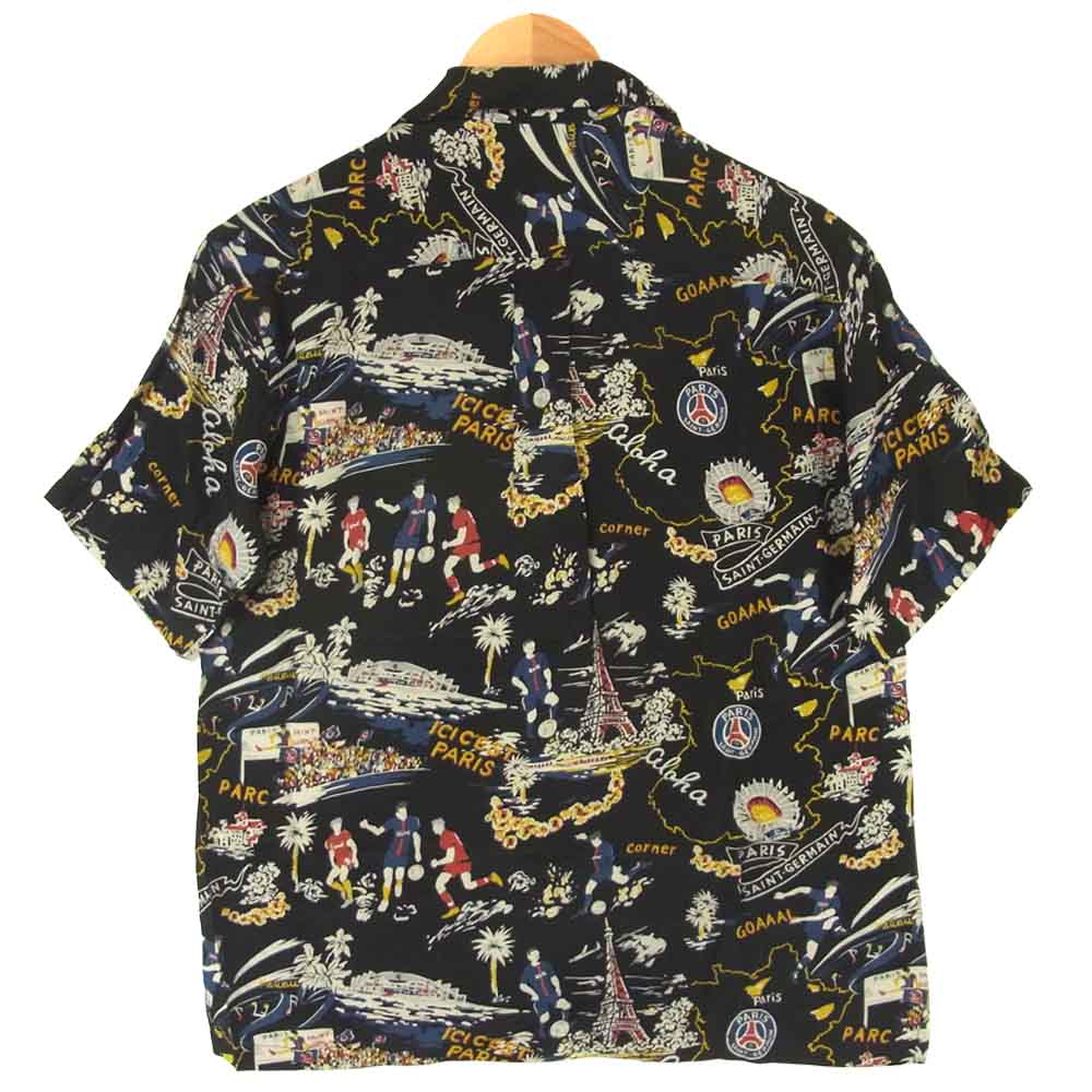 パリサンジェルマン 総柄 レーヨン 半袖 シャツ 中国製 ブラック系 S【中古】