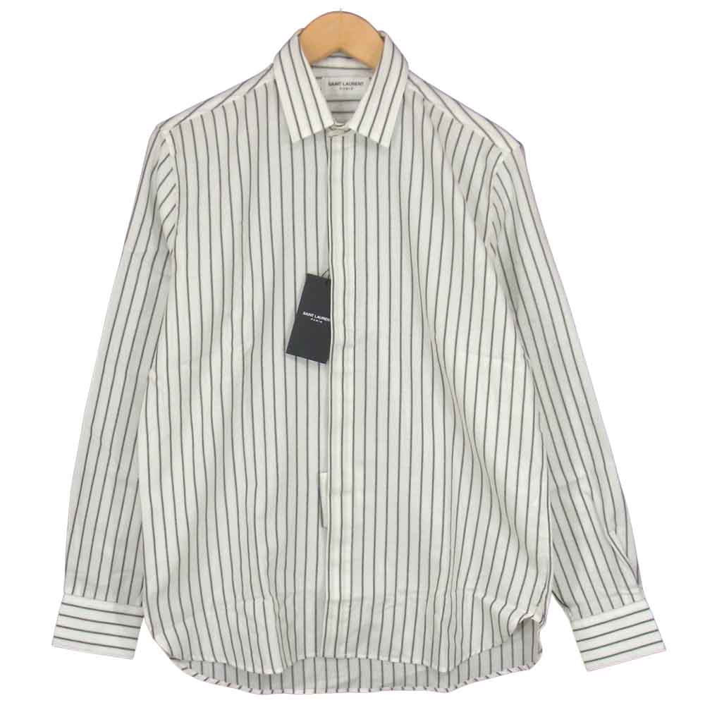 SAINT LAURENT サンローラン 20AW 564172Y1B89 ストライプ レギュラー カラー シャツ オフホワイト系 38【新古品】【未使用】【中古】