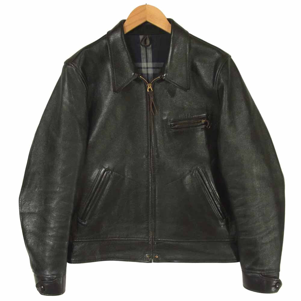 トロフィークロージング 茶芯 ホースハイド レザー ライダース ジャケット ブラック系 40【中古】