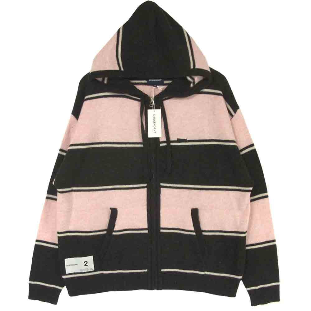 DESCENDANT ディセンダント 18AW 182MADS-KNM02 BAJA ZIP WOOL KNIT ボーダー ジップ パーカー ニット ピンク系 ブラック系 M【新古品】【未使用】【中古】