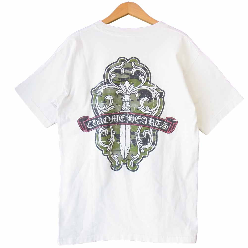 CHROME HEARTS クロムハーツ（原本無） スクロール ラベル ダガー プリント ポケット Tシャツ ホワイト系 M【中古】