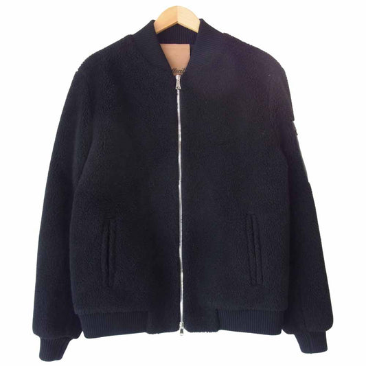 ソレシティ イタリア製 キャメル×シルク ボア フリース ボンバージャケット ブラック系 46【美品】【中古】