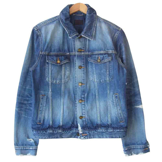 SAINT LAURENT サンローラン 602709 YG750 DESTROYED JACKET ダメージ加工 デニム ジャケット インディゴブルー系 L【美品】【中古】