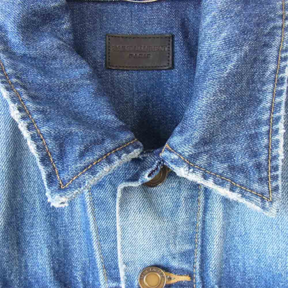 SAINT LAURENT サンローラン 602709 YG750 DESTROYED JACKET ダメージ加工 デニム ジャケット インディゴブルー系 L【美品】【中古】