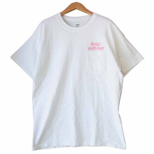 サイコム × tivoli surf shop チボリサーフショップ ロゴプリント クルーネック ポケット Tシャツ ホワイト系 L【中古】