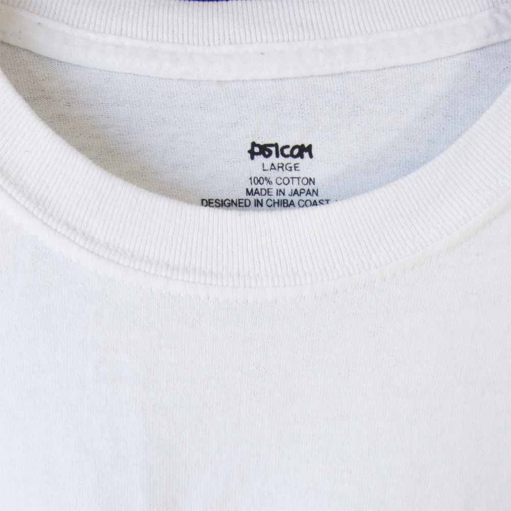 サイコム × tivoli surf shop チボリサーフショップ ロゴプリント クルーネック ポケット Tシャツ ホワイト系 L【中古】