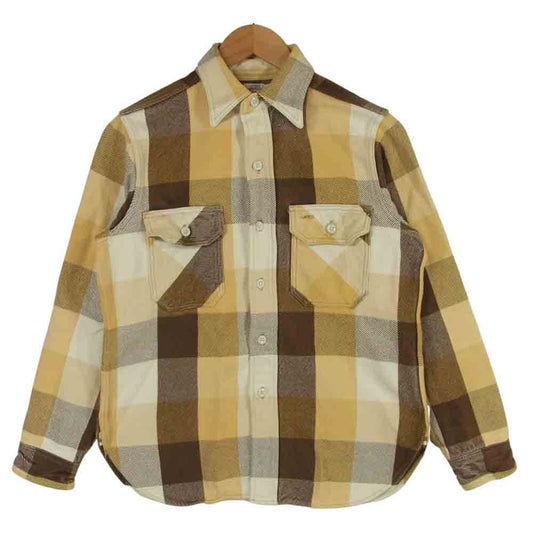 WAREHOUSE ウエアハウス ヘビー ネル チェック ワーク 長袖 シャツ コットン 日本製 イエロー系 S【中古】