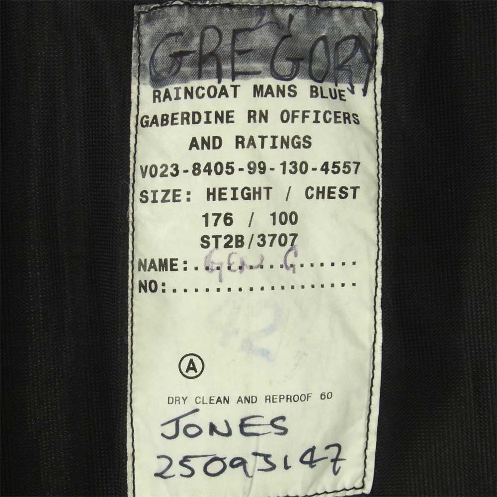 イギリス軍 レインコート Raincoat MANS BLUE GABERDINE RN OFFICERS AND RATINGS JONES 25093147 ダークネイビー系【中古】