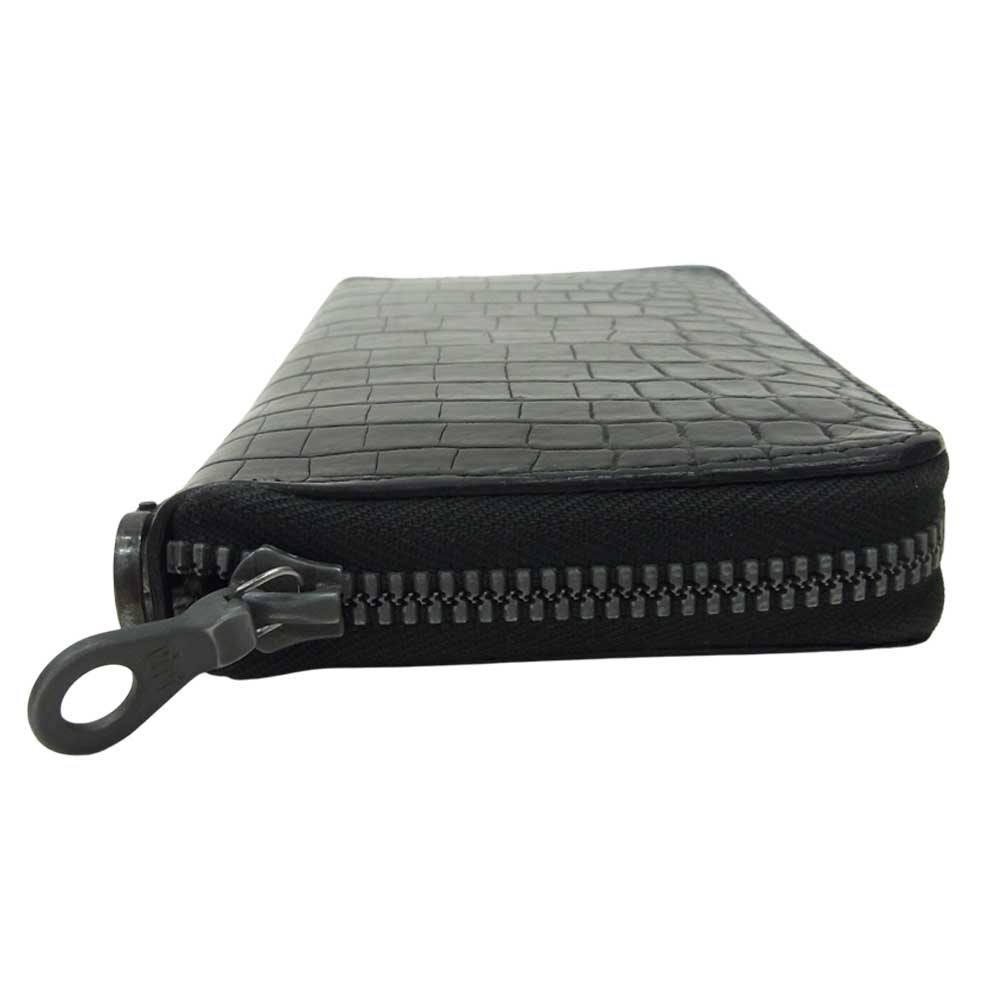 イサムカタヤマ バックラッシュ クロコ ラウンド ファスナー 長財布 ブラック系【中古】