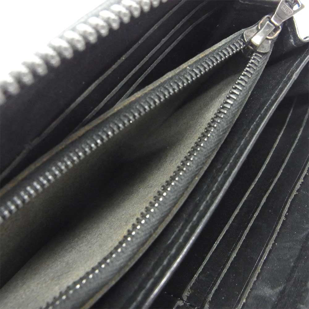 イサムカタヤマ バックラッシュ クロコ ラウンド ファスナー 長財布 ブラック系【中古】