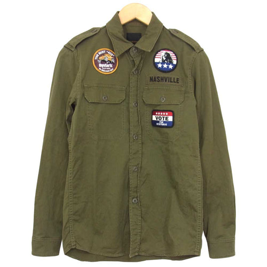HYSTERIC GLAMOUR ヒステリックグラマー 0231AH07 ワッペン付き ミリタリー シャツ カーキ カーキ系 S【中古】