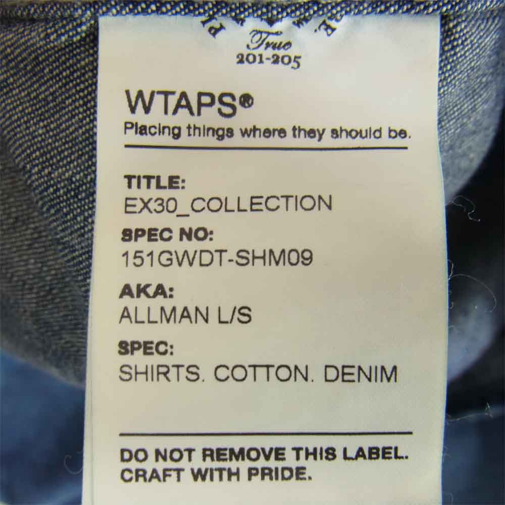 WTAPS ダブルタップス 15SS 151GWDT-SHM09 ALLMAN LS SHIRTS オールマン デニム シャツ インディゴブルー系 S【中古】