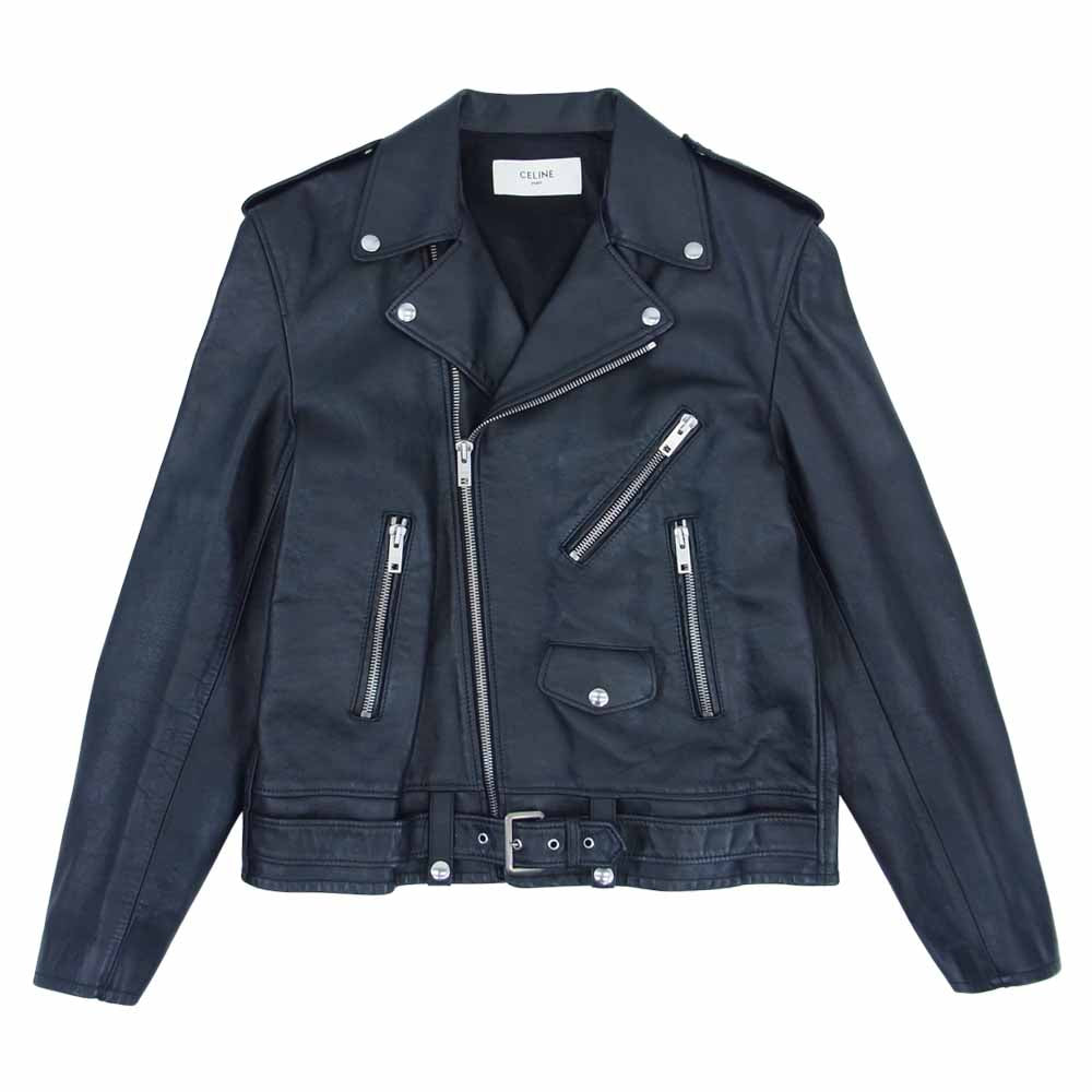 CELINE セリーヌ 20AW 2E158297D カーフスキン クラシック バイカー レザー ダブルライダース ジャケット ブラック系 52【美品】【中古】