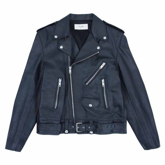 CELINE セリーヌ 20AW 2E158297D カーフスキン クラシック バイカー レザー ダブルライダース ジャケット ブラック系 52【美品】【中古】
