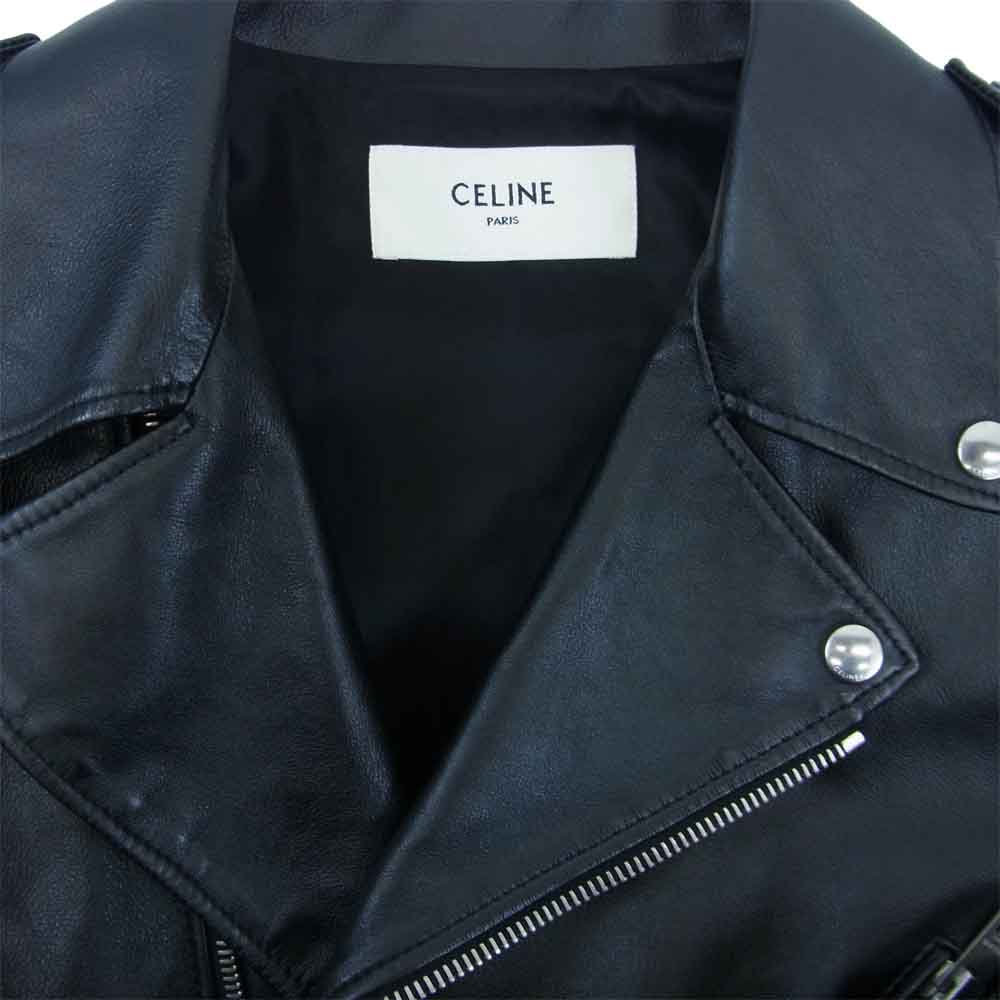 CELINE セリーヌ 20AW 2E158297D カーフスキン クラシック バイカー レザー ダブルライダース ジャケット ブラック系 52【美品】【中古】