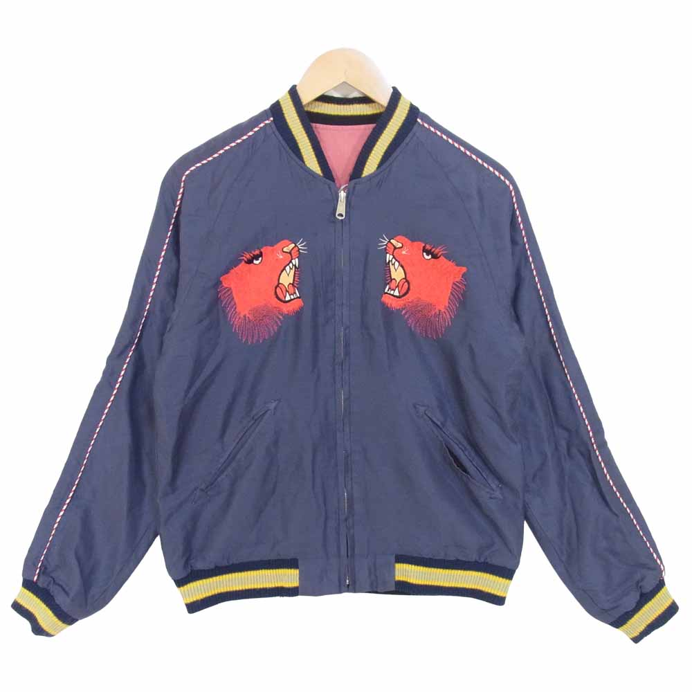TAILOR TOYO テイラー東洋 14年製 TIGER FACE 虎 × JAPANMAP 日本地図 サテン リバーシブル スカジャン ネイビー系 M【中古】
