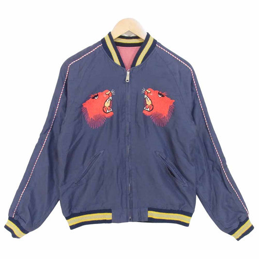 TAILOR TOYO テイラー東洋 14年製 TIGER FACE 虎 × JAPANMAP 日本地図 サテン リバーシブル スカジャン ネイビー系 M【中古】