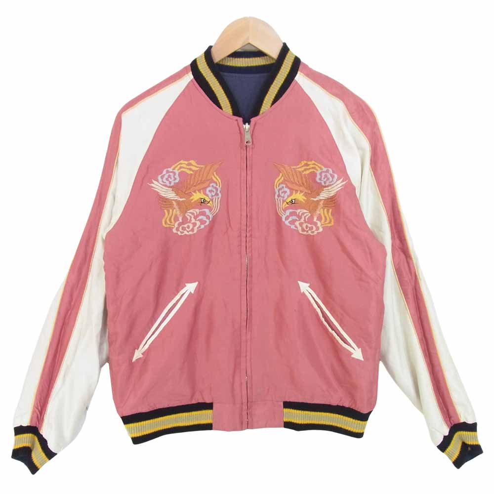 TAILOR TOYO テイラー東洋 14年製 TIGER FACE 虎 × JAPANMAP 日本地図 サテン リバーシブル スカジャン ネイビー系 M【中古】