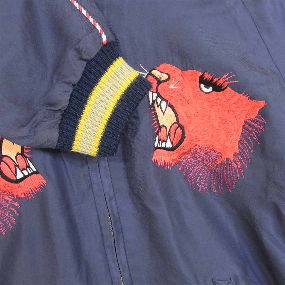 TAILOR TOYO テイラー東洋 14年製 TIGER FACE 虎 × JAPANMAP 日本地図 サテン リバーシブル スカジャン ネイビー系 M【中古】