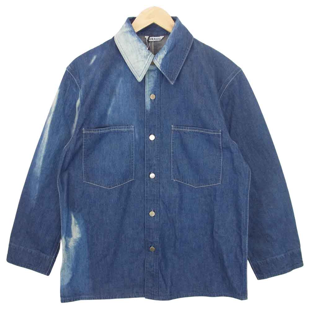 AURALEE オーラリー A21SB03PD SUN FADE BLEACH LIGHT DENIM SHIRTS BLOUSON サン フェード ブリーチ ライト デニム シャツ ブルゾン インディゴブルー系【新古品】【未使用】【中古】