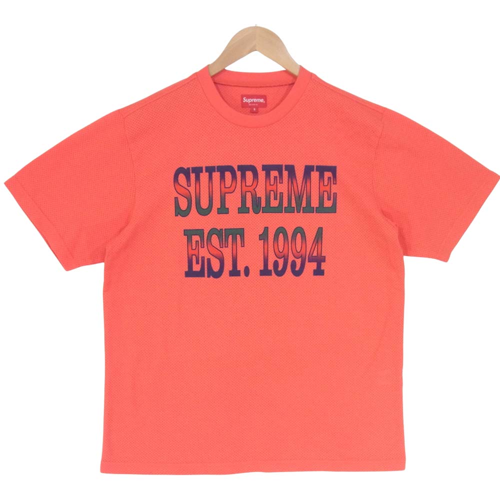 Supreme シュプリーム 20SS Cotton Mesh Gradient Logo S／S Top コットン メッシュ グラデーション ロゴ Tシャツ 赤橙系 S【中古】